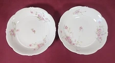 Habsburg China Austria Pink Roses Flowers Scalloped Coupe Soup Bowls 2pc