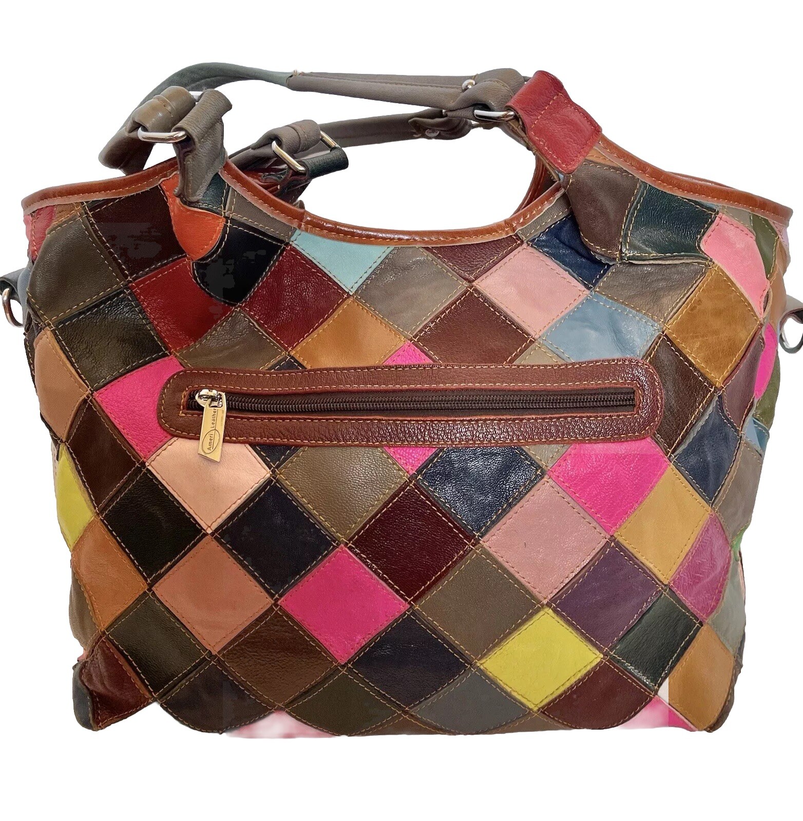 Ameri Leather Flower Rhinestone Handbag Purse Pat… - image 2