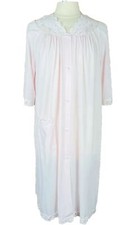 Shadowline Size M Pink Robe House Gown Lace Trim Embroidered Nylon Buttons USA