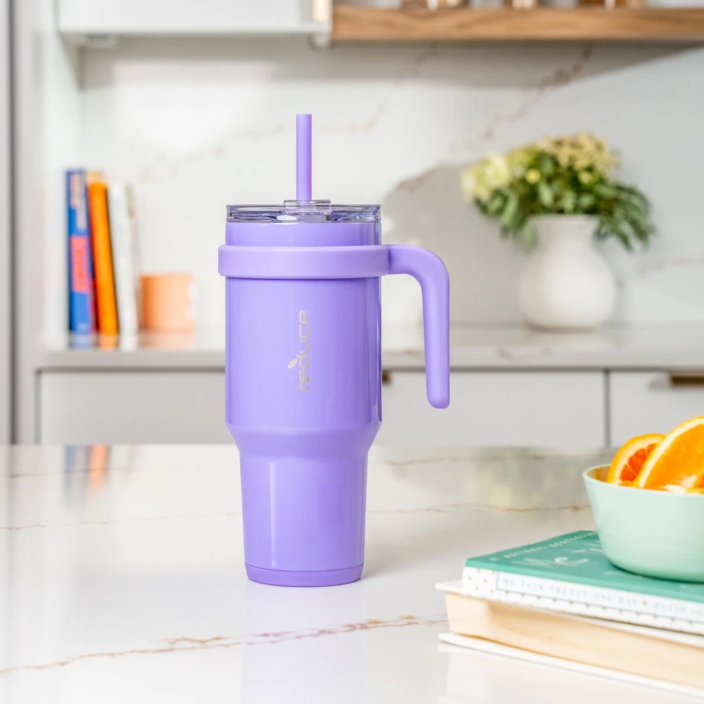 Tumbler - Straw, Lid & Handle. Insulated Stainless Steel 40oz, Wisteria
