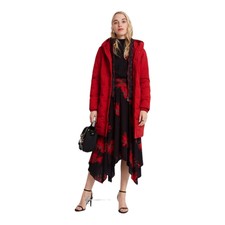 Desigual Parka Medium Long Padded Hooded Coat Red Inset Detail New