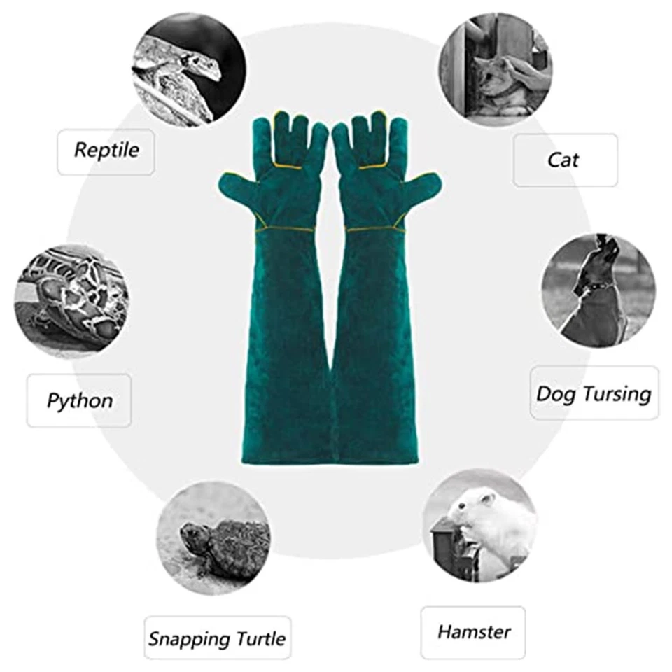 Animal Handling Gloves Leather Sleeve Bite Proof Dog Cat Bird Reptile Protection - Image 3 of 4