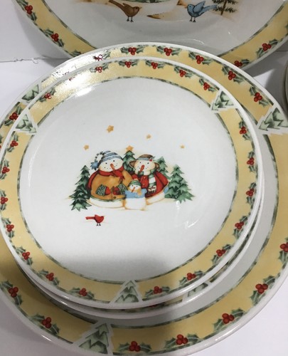 Target Home Stoneware Christmas Snowman Dinnerware Set Debbie Heron 12pc Serves4 - Picture 4 of 9