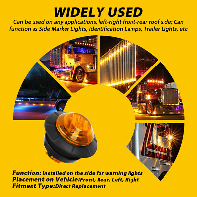 20X 3/4" LED Side Marker Lights Truck Trailer Round Amber Bullet