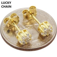 925 STERLING SILVER BLING OUT BABY FLOWER GOLD STUD EARRING 6mm R386