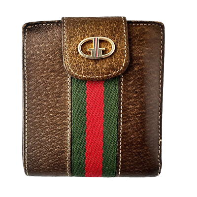 小物 Vintage Gucci Sherry Line Coin Purse Vintage Gucci Sherry Line Bi-fold Wallet Purse Leather Brown