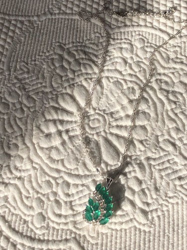 Woman’s Sterling Silver Necklace With Green Onyx Pendant Signed BBJ - Picture 2 of 10