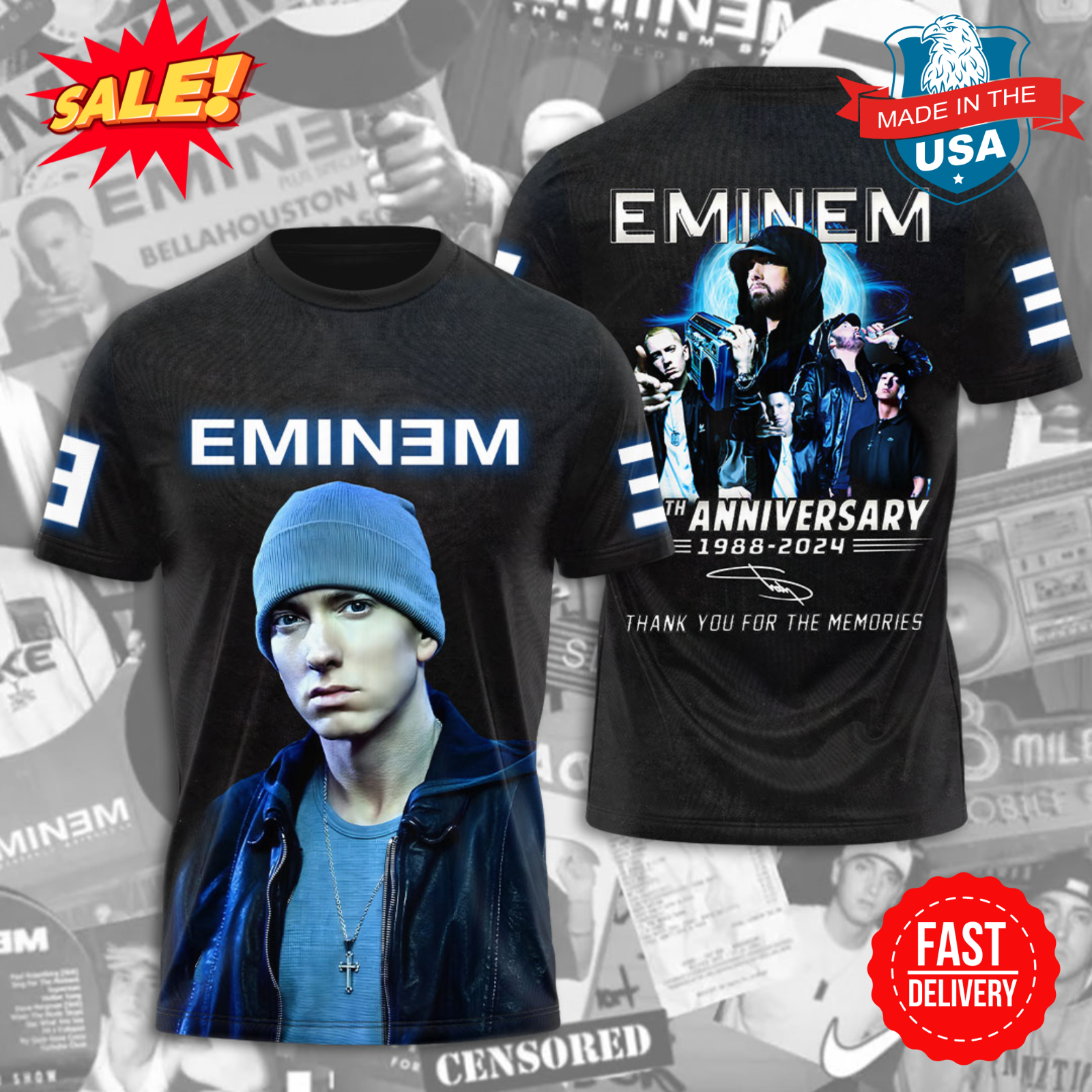 New!!! Eminem 36th 1988-2024 Aniversary 3D Shirt S-5XL