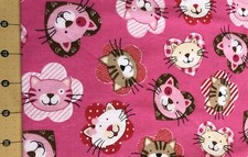 Cats Pink 34  X43  Flannel Fabric 1915