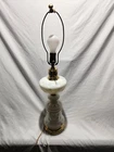 Vintage Milk Glass Gold Star Burst Table Lamp Brass Atomic Mid Century Modern
