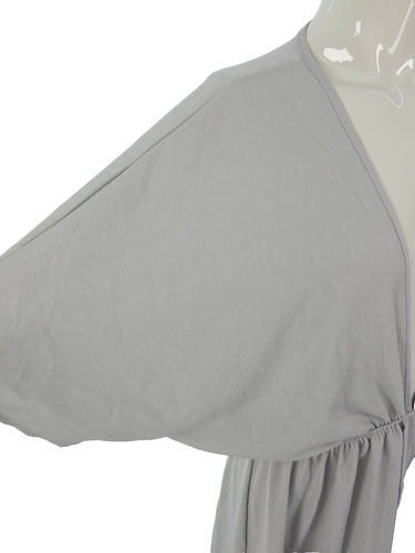 Kaftan Maxi Dress Grey Crepe Deep V Neck Dolman Sleeve Bohemian Party Occasion L - Picture 9 of 17