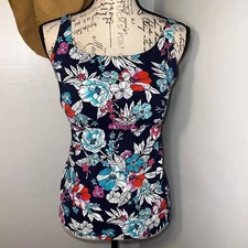 Lands’ End, 8, MAST, adjustable straps, navy blue floral built in cups