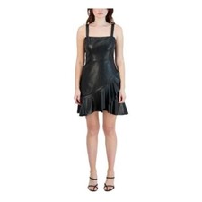 NWT BCBGeneration Womens Black leather Sleeveless Square Neck Mini Dress S Large