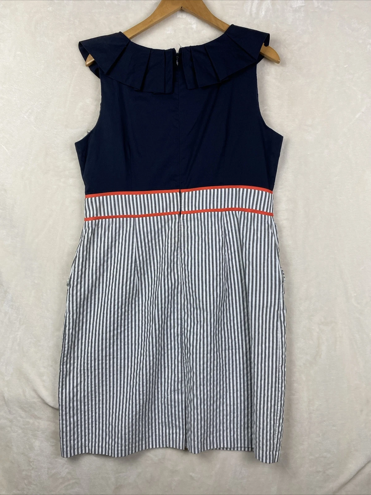 Abito tubino Alyx donna 16 blu navy plissettato preppy seersucker senza maniche carriera