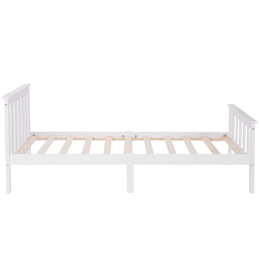 Single Bed Frame White Solid Pine Wood Bed 3FT 190x90cm Adults Kids Bed ...