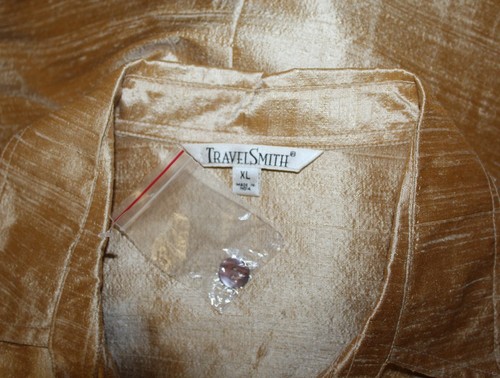 Lux New TravelSmith XL GOLD 100% Silk Dupioni Longer Shirt Jacket Tunic Blouse - Picture 8 of 9