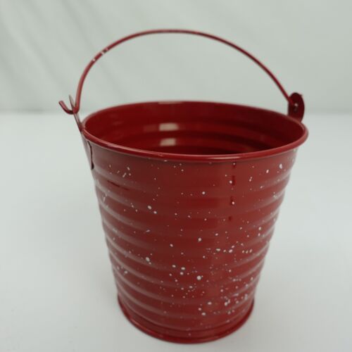 Red White Speckle 4" Tin Pail Bucket Holiday Christmas - Picture 1 of 7