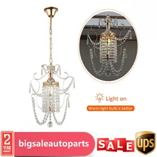 Crystal Mini Chandelier Lighting Vintage Hanging Light Pendant Lamp Fixture Gold