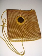 Valerie Stevens Gold Mesh Evening Handbag Bag Purse With Attached Mirror