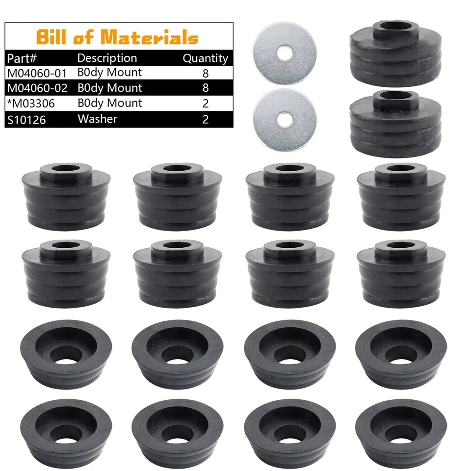 Black for 1999-2018 Ford F250 F350 Super Duty 2WD/4WD Body Mount Bushing Kit New Foto 3 de 4