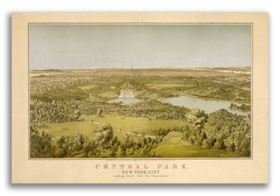 Bird's Eye View 1859 Central Park New York Vintage City Map - 16x24