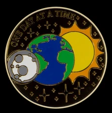 AA Coin “One Day At A Time”  Earth-Sun-Moon Full 7 Color Inlay. Serenity Prayer