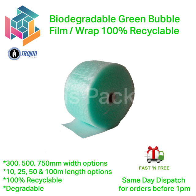 Biodegradable Green Bubble Film Wrap Rolls Eco Friendly 100% Recyclable