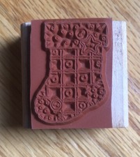Christmas Stocking Wood Mounted Rubber Stamp, used