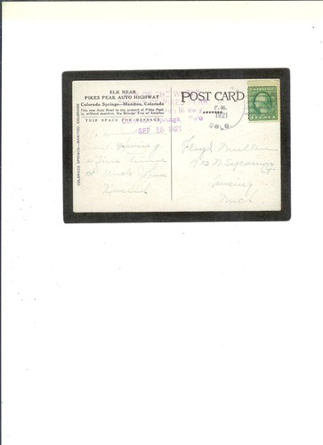 COLORADO VINTAGE "Drove of Elk, Pikes Peak" 9-15-1921 to Lansing, MI. - Picture 2 of 2