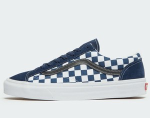 dark blue and white checkered vans