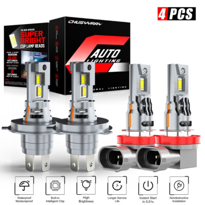 For Nissan Versa 2007-2018 -4X H4+H11 LED Headlight Bulbs Hi-Lo Beam Fog Light