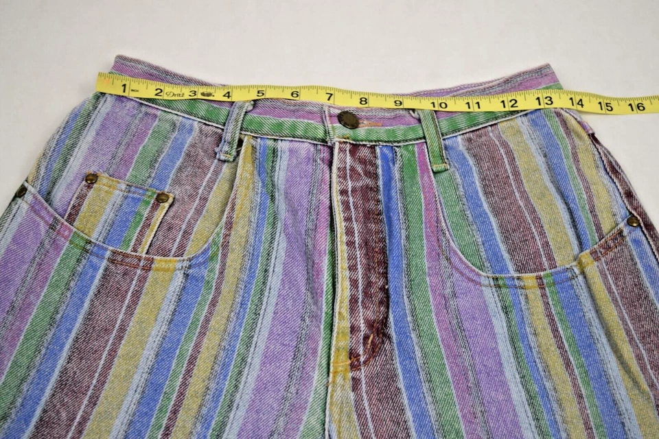 Pantalones Cortos Denim Vintage Hechos a la Sombra Talla S/M Años 80 Morado Verde Granate Rayas Foto 4 de 4
