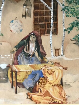 Die Näherin  Aquarell signiert 