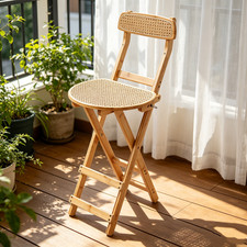 Bamboo Bar Stools Kitchen Breakfast Resin Rattan Seat Foldable Dining Chair