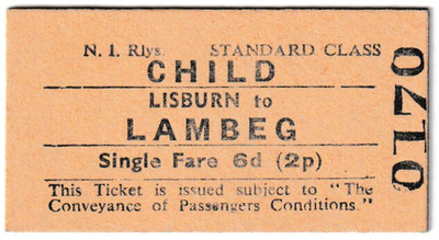 NORDIRLAND RWYS.       - Lisburn - Lambeg KINDERTICKET
