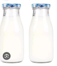 Milk Bottles Glass Retro Blue Lid Airtight 1Litre 2 Pack Liquid Flowers Decor