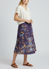 Talbots Womens Size 8 Purple A-Line Skirt With Floral  Bird Print Adjustable