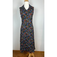 Vintage 90s Floral Tank Shift Prairie Cottagecore Dress A Line Midi Medium Rayon
