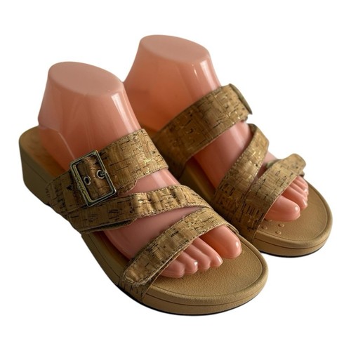 Vionic Shoes Womens Size 8 Skylar Tan Cork Look Adjustable Strap Slip On Sandals - Picture 3 of 10