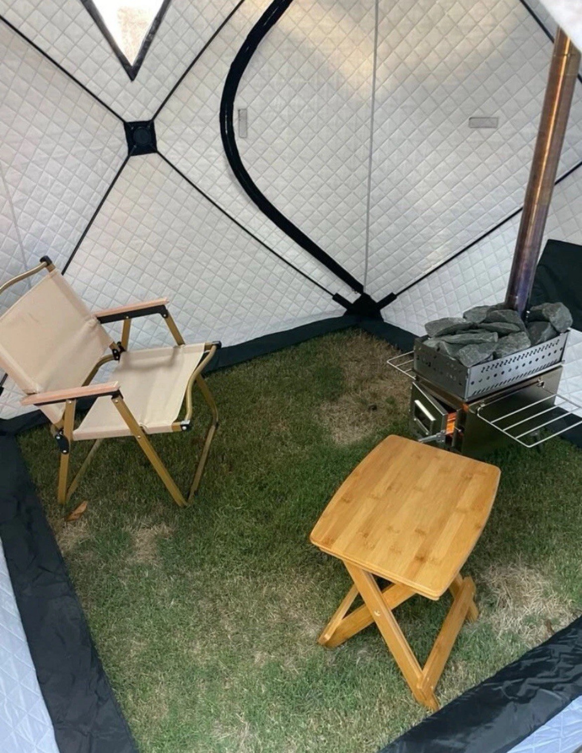 White Camo 175cm X 175cm X  205cm Portable Thermal Camping Ice Fishing Tent