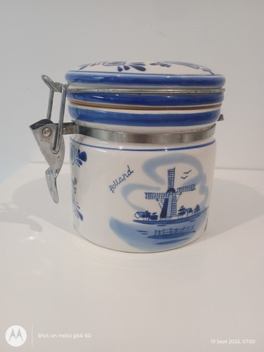 Tarro de cerámica TS Holland Delft azul y blanco bote olla almacenamiento clip tapa - Imagen 6 de 12