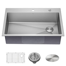 Kraus KHT410-33, 33" Dual Mount Single Bowl 18 Gauge Stainless Kitchen Sink