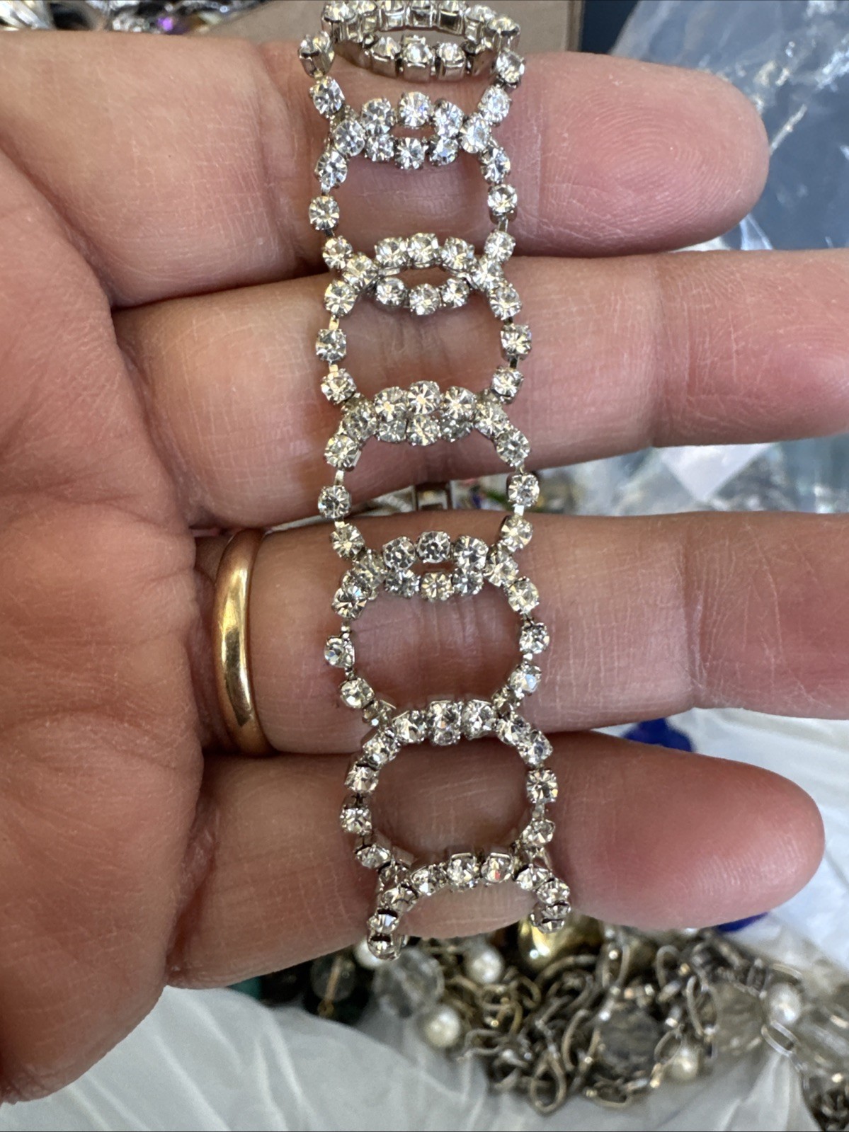 Vintage Stackable Silver Rhinestone Stretch Brace… - image 7