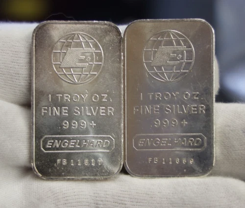 (2) Engelhard 1 oz .999 Silver Bars E  Globe FB Serail #'s..