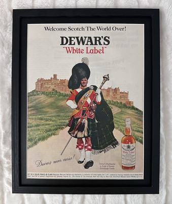 Framed 1967 DEWAR'S Scotch Whiskey AD Scottish Highlander Edinburgh Castle