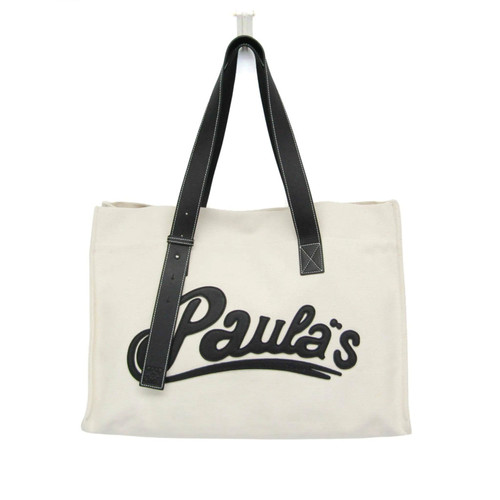 Loewe (Loewe) Paula's Ibiza Ladies Men's Canvas Leather Tote Bag Black Off white