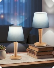 12" Wood Bedside Table Lamps Set of 2, Small Desk Lamps for Small Places, 3 C...