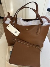 Tory Burch Brown Pebbled Leather Tote with Detachable Pouch Double Handles