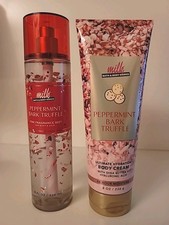 NEW- PEPPERMINT Bark Truffles Body Mist And Cream SET 8 OZ Bath And Body Works