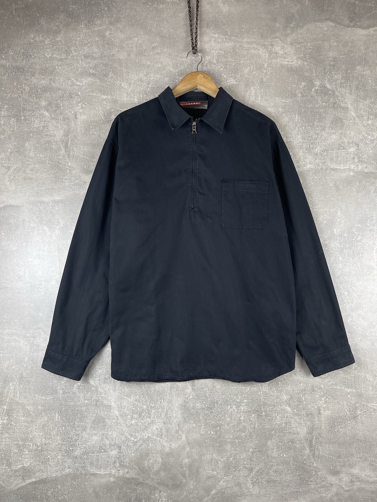Vintage Prada Sport Linea Rossa 90s Half Zip Overshirt Jacket XL Navy Cotton IT
